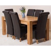 kuba solid oak dining table 6 brown montana leather chairs