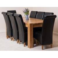Kuba Solid Oak Dining Table & 8 Black Montana Leather Chairs