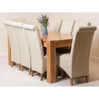 Kuba Solid Oak Dining Table & 8 Ivory Montana Leather Chairs