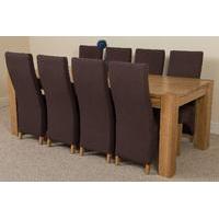 kuba solid oak 220 cm and 8 brown lola fabric