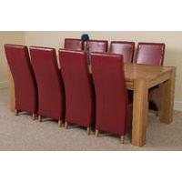 Kuba Solid Oak 220 cm and 8 Red Lola Leather