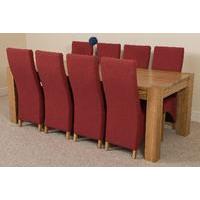 kuba solid oak 220 cm and 8 red lola fabric