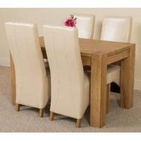 Kuba Solid Oak 125 cm and 4 Ivory lola leather