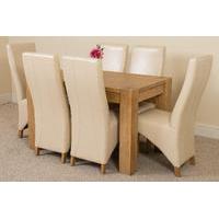 Kuba Solid Oak 125 cm and 6 Ivory lola leather