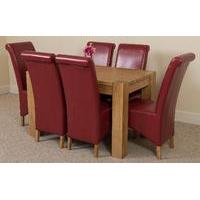 kuba solid oak 125 cm and 6 red montana