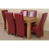 Kuba Solid Oak 125 cm and 6 Red lola leather