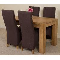 Kuba Solid Oak 125 cm and 4 Brown Lola Fabric