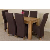 kuba solid oak 125 cm and 6 brown lola fabric