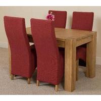 Kuba Solid Oak 125 cm and 4 Red Lola Fabric