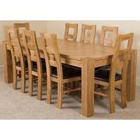 Kuba Solid Oak 220 cm and 8 Yale Solid Oak Leather Chairs