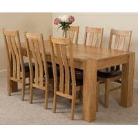 Kuba Solid Oak Dining Table & 6 Solid Oak Leather Chairs