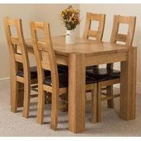 Kuba Solid Oak 125cm and 4 Yale Solid Oak Leather Chairs