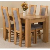 Kuba Solid Oak 125cm and 4 Stanford Solid Oak Fabric Chairs