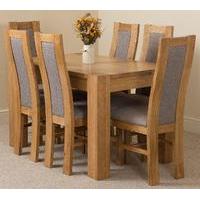 kuba solid oak 125cm and 6 stanford solid oak fabric chairs