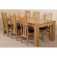 kuba solid oak 220 cm and 6 princeton solid oak leather chairs