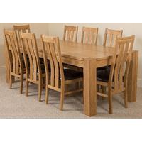 kuba solid oak 220 cm and 8 princeton solid oak leather chairs