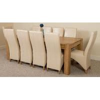 Kuba Solid Oak 220 cm and 10 Ivory Lola Leather