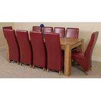 kuba solid oak 220 cm and 10 red lola leather