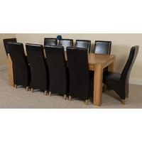 Kuba Solid Oak 220 cm and 10 Black Lola Leather