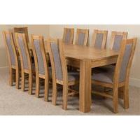 kuba solid oak 220 cm and 10 stanford solid oak fabric chairs