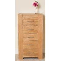 kuba solid oak 5 drawer tallboy chest