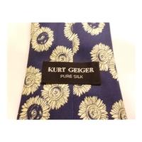 Kurt Geiger Designer Silk Tie Blue With Cream Floral Design