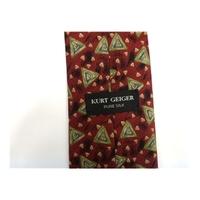 Kurt Geiger Silk Tie Burgandy With multi coloured triangle Design