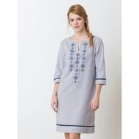 Kurta dress in striped and embroidered pure cotton, HOHROD