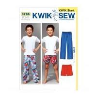 Kwik Sew Childrens Easy Learn to Sew Sewing Pattern 3786 Pyjama Bottoms Pants & Shorts