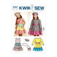 Kwik Sew Childrens Sewing Pattern 3767 Girls Summer Dresses, Hat & Bag