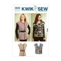 Kwik Sew Ladies Sewing Pattern 3846 Cap Sleeve Waistcoat Tops