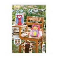 Kwik Sew Fat Quarter Friendly Sewing Pattern 3925 Monkey, Monster & Me Lunch Bags