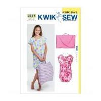 Kwik Sew Childrens Easy Learn to Sew Sewing Pattern 3551 Sleep Shirt & Pillowcase