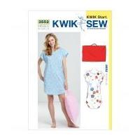 Kwik Sew Ladies Easy Learn to Sew Sewing Pattern 3552 Sleep Shirt & Pillowcase