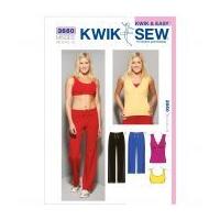 Kwik Sew Ladies Sewing Pattern 3660 Sportswear Top, Bra & Gym Pants