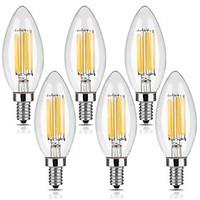 kwb 6W E12 LED Filament Bulbs C35 6 COB 600 lm Warm White Dimmable AC 110-130 V 6 pcs