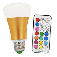 KWB 10W RGBWW E26/E27 LED Globe Bulbs A60(A19) 1 COB 900lm-1200lm lm Warm White / RGB Infrared Sensor / Dimmable / Remote-Controlled (85-265V)