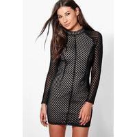 kylie mesh stripe bodycon dress black