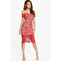 Kyra Crochet Off Shoulder Midi Dress - red