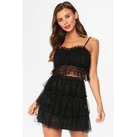Kylie Black Mesh Frill Two Piece Set