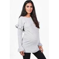 Kylie Ruffle Sleeve Knitted Top - grey