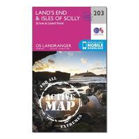 Landranger Active 203 Land\'s End, Isles of Scilly, St Ives & Lizard Point Map With Digital Version