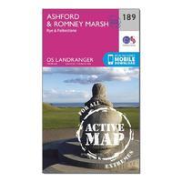 Landranger Active 189 Ashford & Romney Marsh, Rye & Folkestone Map With Digital Version