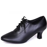 Latin Women\'s Dance Shoes Heels Breathable Leather Chunky Heel Black