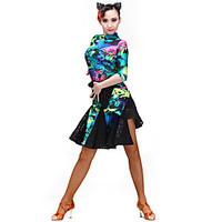 Latin Dance Dresses Women\'s Training Spandex Velvet Pattern/Print 1 Piece Half Sleeve Dress