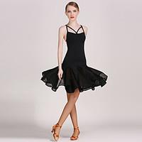 Latin Dance Dresses Women\'s Performance Chiffon Satin / Viscose Draped 1 Piece Black