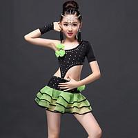 Latin Dance Outfits Children\'s Performance Viscose Draped 3 Pieces Top Skirt Gloves