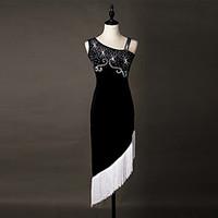 Latin Dance Dresses Women\'s Performance Spandex Organza Crystals/Rhinestones Tassel(s) 1 Piece Sleeveless Dress