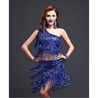 Latin Dance Outfits Women\'s Performance Sequined Tassel(s) 2 Pieces Sleeveless Natural Top Skirt