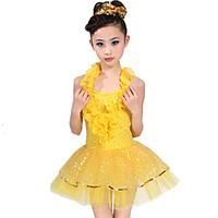 Latin Dance Dresses Children\'s Spandex Tulle Ruffles Sequins Natural